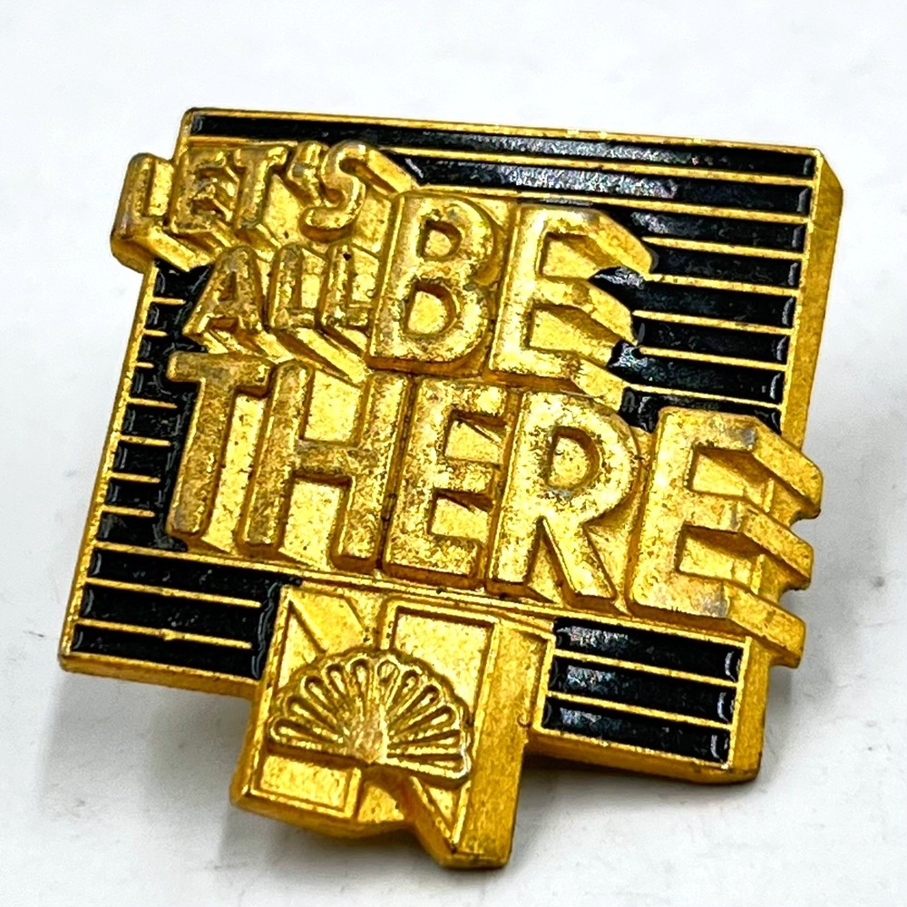Vintage NBC TV Promo Pin Let's All Be There Gold Tone‎ Enamel Peacock Logo Badge